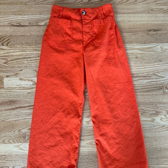 Anthropologie The Colette Magic Fabric Crop Wide-Leg Pants by Maeve Fire Red 27 - Picture 2 of 4